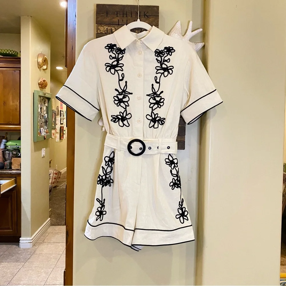 Anthropologie Belle Vere floral embroidered one piece belted romper NWT - Picture 4 of 16